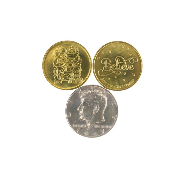 Solid Brass Santa And Mrs. Claus With Two Elves, 1.125" Coin / "Believe" On Back