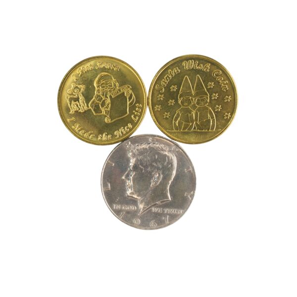 Solid Brass "I Met Santa - I Made The Nice List" W/ Rudolph, 1.125" Coin / "Santa Wish Coin" With Elves On Back