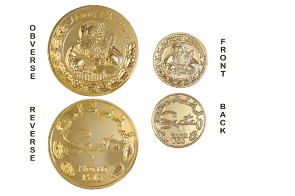 Giant 2 1/2" 24K Gold-Plated Santa / "North Pole" Back Challenge Coin