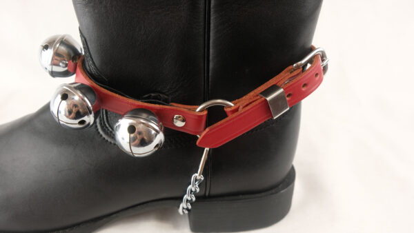 Smooth Nickel Plated Leather Boot Bells In Red, Brown And Black Made By Amish Craftsmen. Pair Of 2 - Image 2