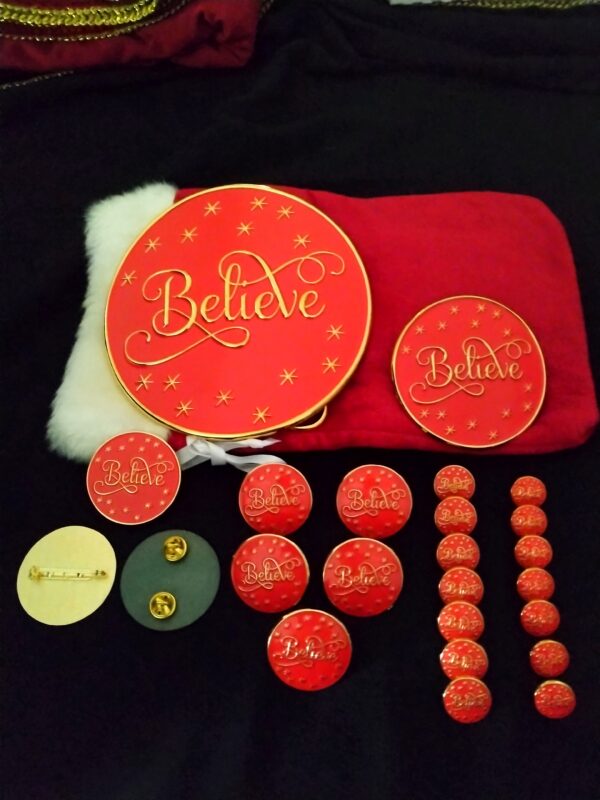Large 1 3/8″ “Believe” Buttons Set For Santa Suit Red - Image 2