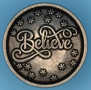 NEW 2026 1 1/8 Inch “Believe With Stars” Silver Oxide Sew On Or Removable.