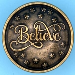 NEW 2026 1 1/8 Inch “Believe With Stars” Antique Brown Sew On Or Removable.
