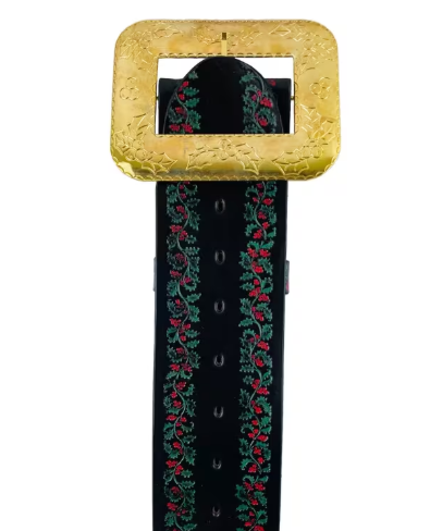 $199.95 SALE Black Deluxe Leather Belt With Red And Green Holy Embossed - Image 2