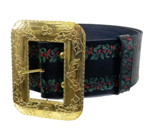 $199.95 SALE Black Deluxe Leather Belt With Red And Green Holy Embossed